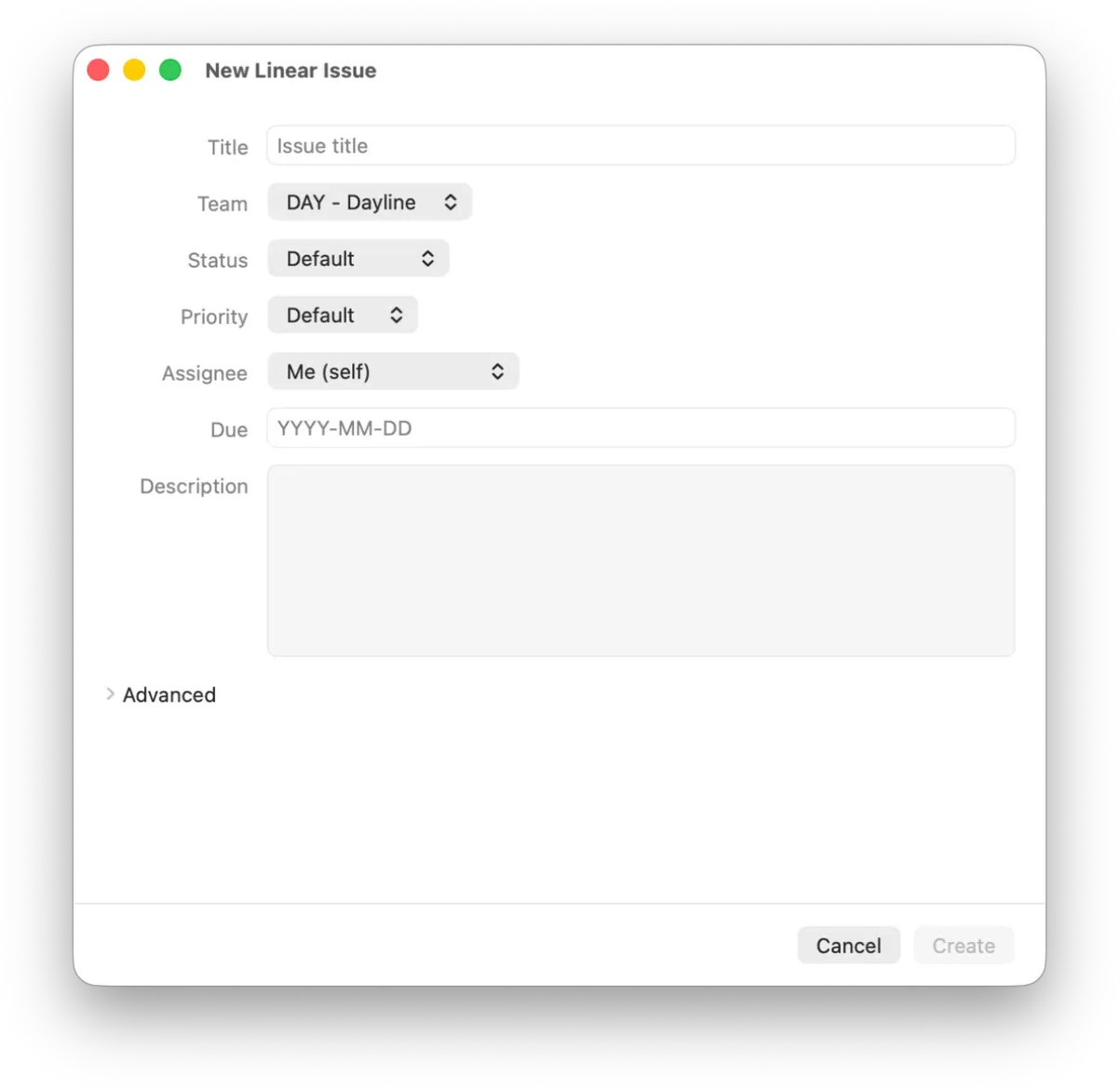 Dayline new Linear issue editor