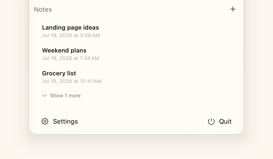 Dayline showing a list of local notes